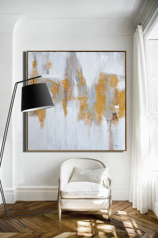 Extra Large Acrylic Painting On Canvas,Large Abstract Landscape Oil Painting On Canvas,Hand Painted Original Art,White,Gray,Yellow.etc